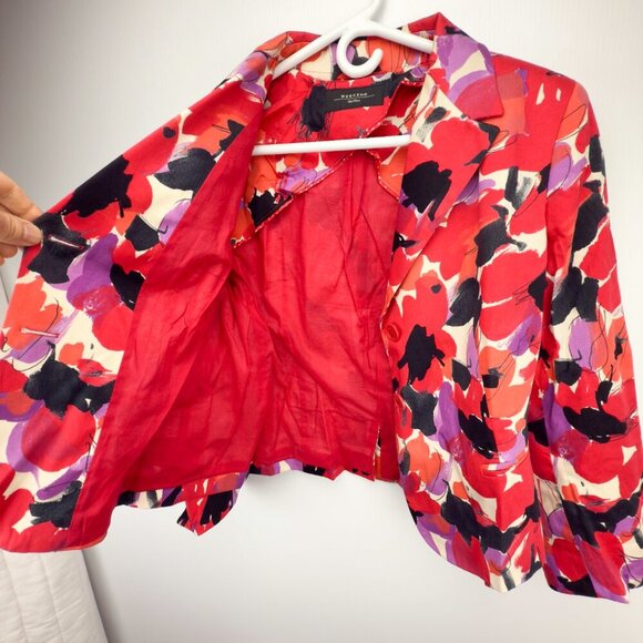 MAXMARA W-E 2023‎ Cotton Floral Maximalist Red Short Blazer Designer sz L 14 - Picture 3 of 11